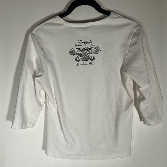 Vintage Y2K 2005 Harley-Davidson v-neck baby white tee Ozarks Springfield sz M - Picture 4 of 10